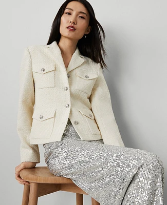 Ann Taylor Petite Tweed Military Jacket Winter White Women's