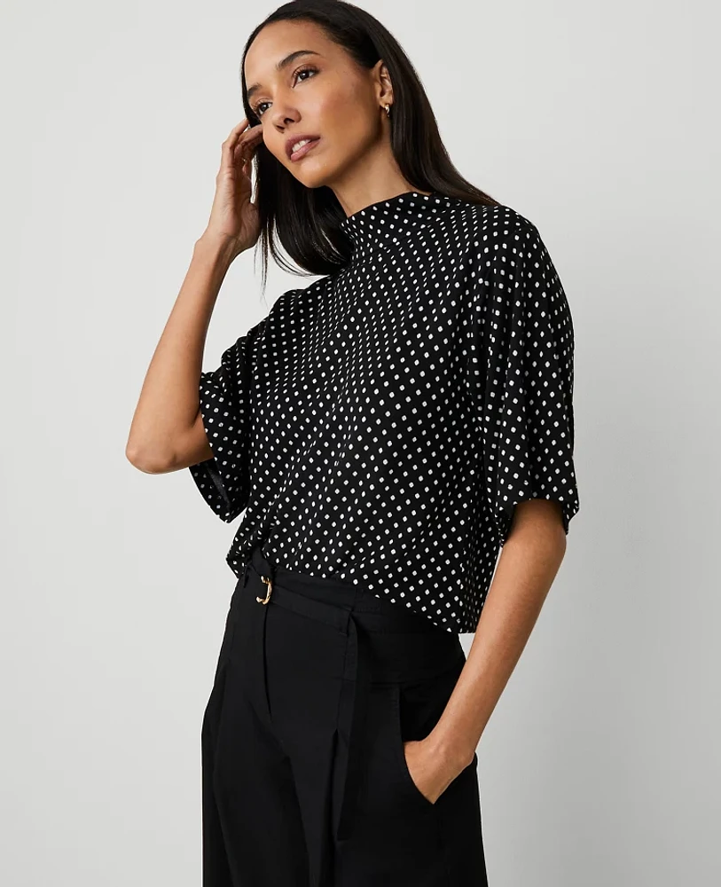 Ann Taylor Dotted Elbow Sleeve Top Black/White Combo Women's