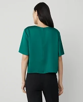 Ann Taylor Petite Satin Flutter-Sleeve T-Shirt Jewel Green Women's