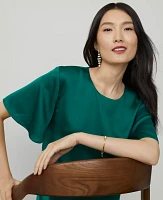 Ann Taylor Petite Satin Flutter-Sleeve T-Shirt Jewel Green Women's