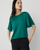 Ann Taylor Petite Satin Flutter-Sleeve T-Shirt Jewel Green Women's