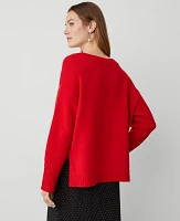 Ann Taylor Petite Oversized V-Neck Sweater Iconic Red Women's