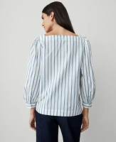 Ann Taylor Striped Puff Sleeve Blouse Gulf Blue Women's