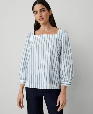 Ann Taylor Striped Puff Sleeve Blouse Gulf Blue Women's