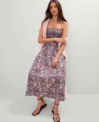 Ann Taylor Weekend Collection Floral Flare Dress Navy Pebble Women's