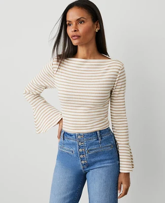 Ann Taylor Striped Bell Sleeve Top Cafe Au Lait Women's