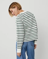 Ann Taylor Petite Striped Henley Sweatshirt Dried Cilantro Women's