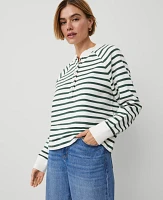 Ann Taylor Petite Striped Henley Sweatshirt Dried Cilantro Women's