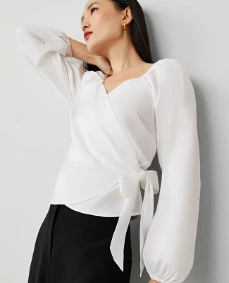 Ann Taylor Wrap Tie-Waist Blouse White Women's