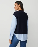 Ann Taylor Petite Layered Mixed-Media Sweater Night Sky Women's