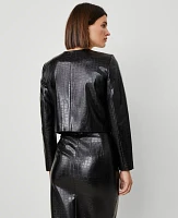 Ann Taylor Petite Embossed Faux Leather Cropped Jacket Black Women's