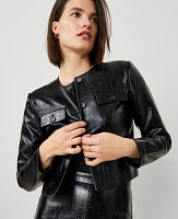 Ann Taylor Petite Embossed Faux Leather Cropped Jacket Black Women's