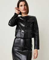 Ann Taylor Petite Embossed Faux Leather Cropped Jacket Black Women's