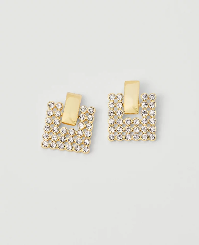 Ann Taylor Crystal Square Drop Earrings Goldtone Women's