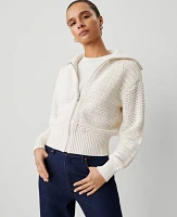 Ann Taylor Open-Stitch Bomber Jacket Winter White Women's