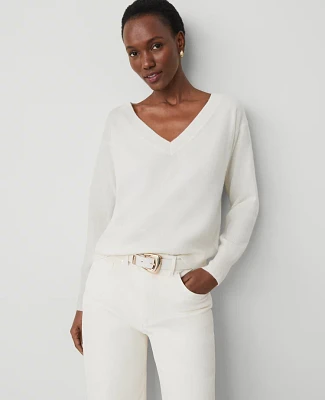 Ann Taylor Cashmere V-Neck Sweater Winter White Women's
