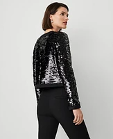 Ann Taylor Petite Sequin Crew-Neck Jacket Black Women's