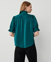 Ann Taylor Petite Ruffle Collar Blouse Rainforest Women's