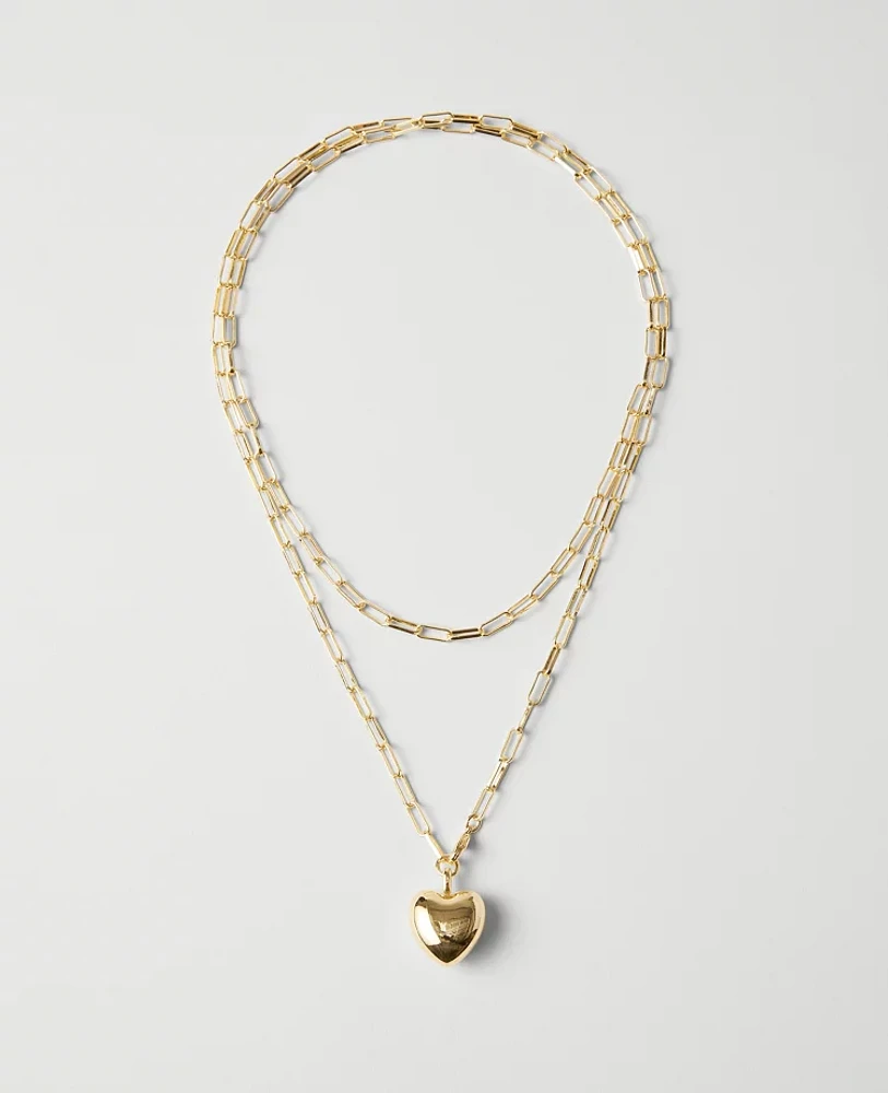 Ann Taylor Double Wrap Heart Pendant Necklace Goldtone Women's