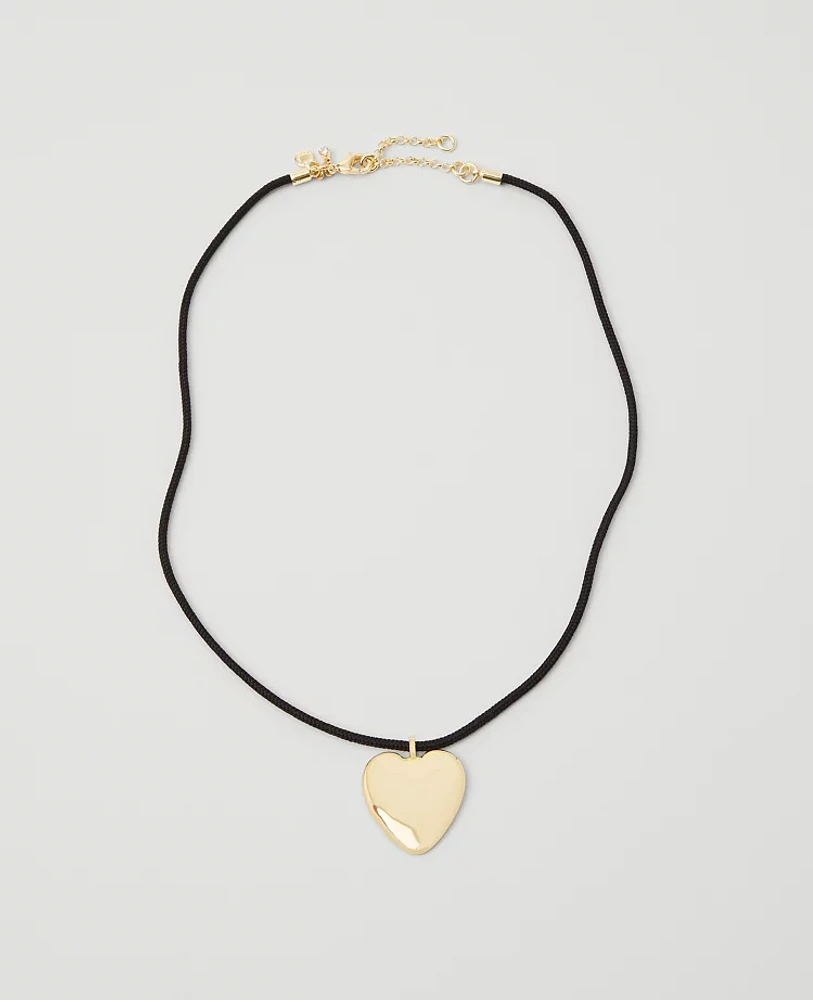 Ann Taylor Heart Pendant Cord Necklace Goldtone Women's