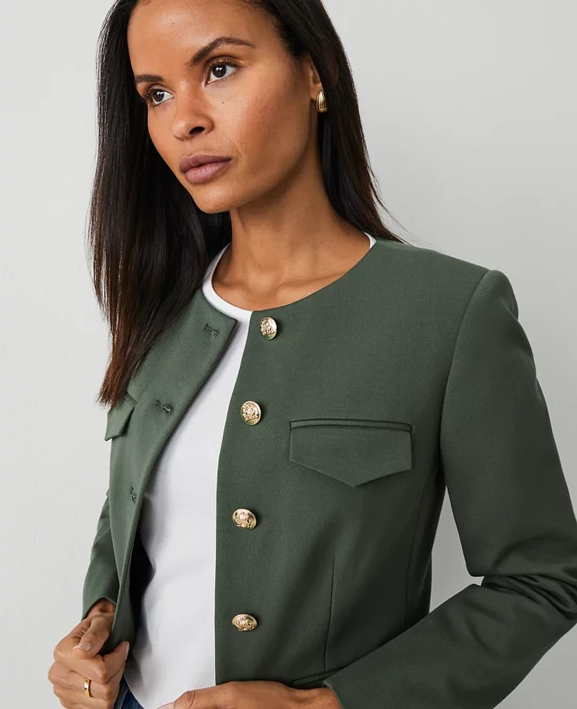 Ann Taylor Petite Ponte Crew Neck Jacket Dried Cilantro Women's