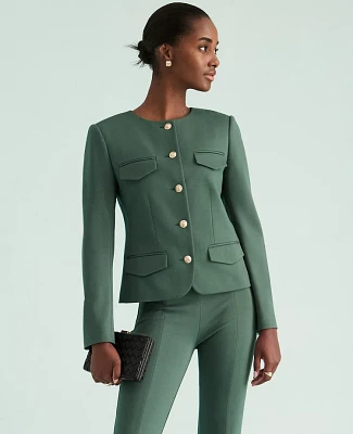 Ann Taylor Petite Ponte Crew Neck Jacket Dried Cilantro Women's