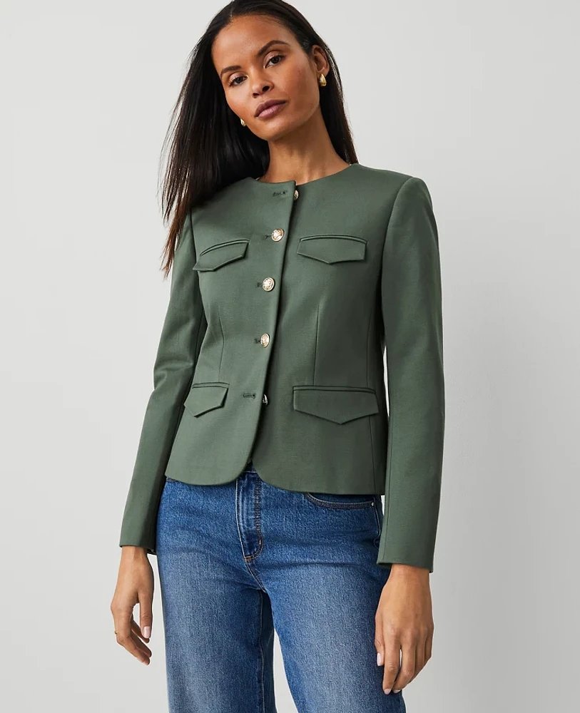Ann Taylor Petite Ponte Crew Neck Jacket Dried Cilantro Women's