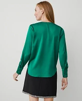 Ann Taylor Shine Woven Pleat-Front Top Festive Holly Women's