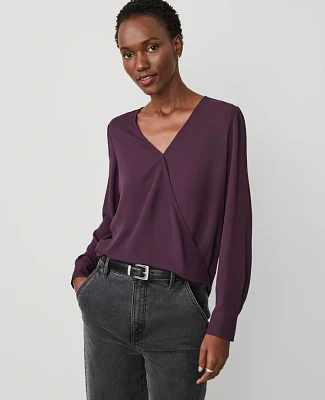 Ann Taylor Petite Wrap Popover Top Size XS Purple Moon Women's