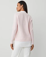 Ann Taylor Layered Mixed-Media Sweater Pink Ribbon Women's