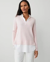 Ann Taylor Layered Mixed-Media Sweater Pink Ribbon Women's