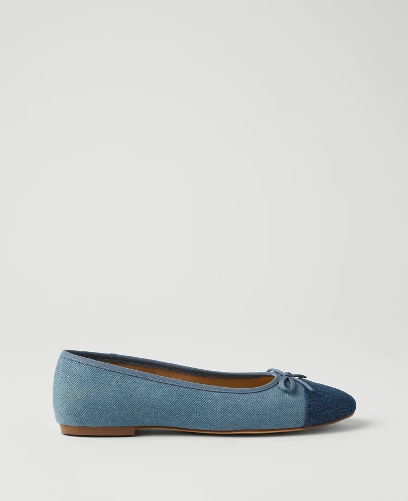 Ann Taylor Denim Cap Toe Ballet Flats Soft Blue Women's