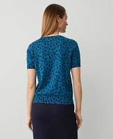 Ann Taylor Floral Sweater T-Shirt Gulf Blue Women's