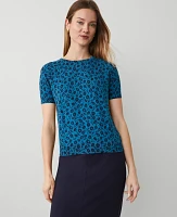 Ann Taylor Floral Sweater T-Shirt Gulf Blue Women's