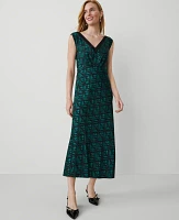 Ann Taylor Petite Geo V-Neck Bias Dress Jewel Green Women's