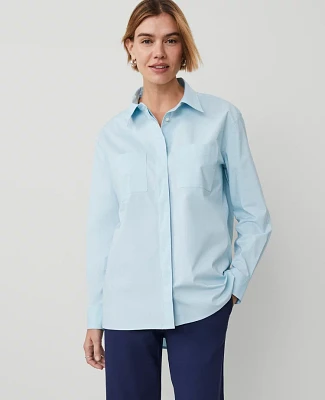 Ann Taylor Petite Pocket Tunic Shirt Nordic Sky Blue Women's