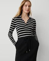 Ann Taylor Striped Polo Popover Top Black Women's