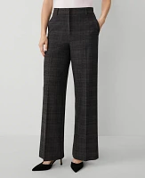 Ann Taylor The Petite Wide-Leg Pant Plaid Grey Women's