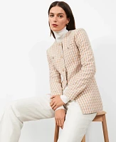 Ann Taylor Petite Houndstooth Tweed Jacket Cappucino Tan Women's