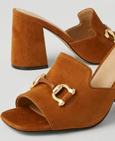 Ann Taylor Horsebit Suede Block Heel Sandals Size 10 Milk Chocolate Brown Women's