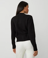 Ann Taylor Petite Ribbed Trim Puff Sleeve Cardigan Black Women's