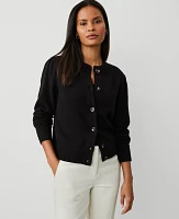 Ann Taylor Petite Ribbed Trim Puff Sleeve Cardigan Black Women's