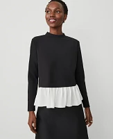 Ann Taylor Petite Ruffle Hem Mixed Media Top Women's