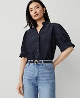 Ann Taylor Clip Ruffle Collar Blouse Night Sky Women's