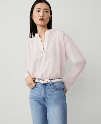 Ann Taylor V-Neck Blouson Popover Top Pink Ribbon Women's