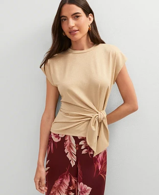 Ann Taylor Metallic Tie Waist T-Shirt Size XS Neutral Metallic Women's