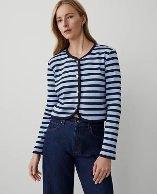 Ann Taylor Petite Striped Rounded Lady Jacket Larimar Blue Women's