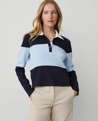 Ann Taylor Petite Weekend Collection Cropped Polo Shirt Night Sky Women's