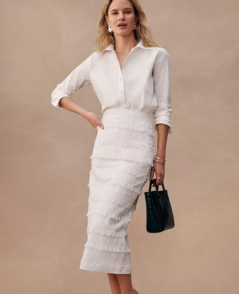 Ann Taylor Embroidered Column Midi Skirt White Women's