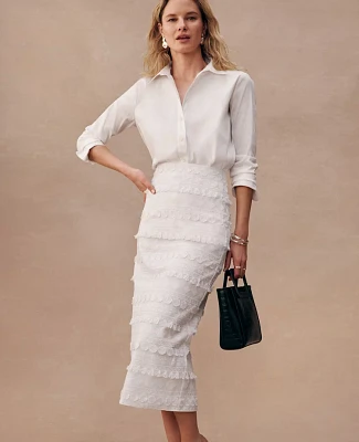 Ann Taylor Embroidered Column Midi Skirt White Women's